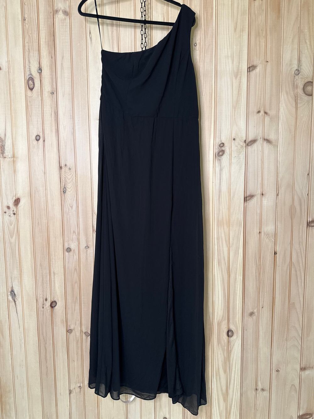 NWT Lulus Black One Shoulder Chiffon Maxi Dress Bridesmaid Wedding Party Sz XL